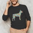 Boston Terrier Flower Silhouette Floral Dog Men Women Girls Kids Unisex Long Sleeve T-Shirt, funny gift
