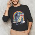 Boston Terrier Riding Dinosaur T-Rex Boys Kids Rainbow Unisex Long Sleeve T-Shirt, funny gift