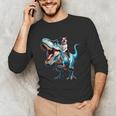 Boston Terrier Riding T-Rex Dinosaur Dog Lover Unisex Long Sleeve T-Shirt, funny gift