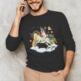 Boston Terrier Riding Unicorn Boys Girls Kids Rainbow Unisex Long Sleeve T-Shirt, funny gift