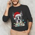Boston Terrier Santa Christmas Tree Lights Xmas Boys Men Dog Unisex Long Sleeve T-Shirt, funny gift