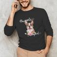 Brown Boston Terrier With Flowers And Feathers Unisex Long Sleeve T-Shirt, funny gift