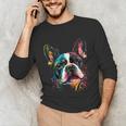 Cute Boston Terrier Puppy Dog Art Lover Unique Painting For Men Women Kids Unisex Long Sleeve T-Shirt, funny gift