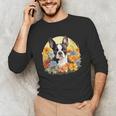 Cute Boston Terrier Spring Flower Garden Colorful Puppy Dog Unisex Long Sleeve T-Shirt, funny gift