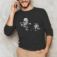 Skeleton Chasing Dog Boston Terrier Halloween Pet Lover Unisex Long Sleeve T-Shirt, funny gift
