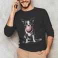 Vintage Boston Terrier Blowing Bubble Gum American Gentleman Unisex Long Sleeve T-Shirt, funny gift