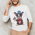 Boston Terrier Puppy Dog Holds His American Flag 4th Of July Unisex Long Sleeve T-Shirt, funny gift