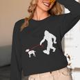 Bigfoot Walking With Bull Terrier Dog Unisex Long Sleeve T-Shirt, funny design