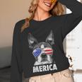 Boston Terrier 4th Of July Merica Men Women USA Flag Vintage Unisex Long Sleeve T-Shirt, funny design