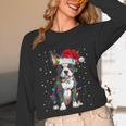 Boston Terrier Christmas Santa Hat Tree Lights Pajama Unisex Long Sleeve T-Shirt, funny design