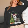 Boston Terrier Christmas Tree Lights Santa Hat Unisex Long Sleeve T-Shirt, funny design