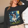 Boston Terrier Dog Starry Night Painting Unisex Long Sleeve T-Shirt, funny design