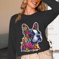 Boston Terrier Floral Vintage Dog Mom Distressed Men Women Kids Unisex Long Sleeve T-Shirt, funny design