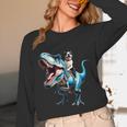Boston Terrier Riding T-Rex Dinosaur Dog Lover Unisex Long Sleeve T-Shirt, funny design