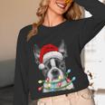 Boston Terrier Santa Christmas Tree Lights Xmas Boys Men Dog Unisex Long Sleeve T-Shirt, funny design