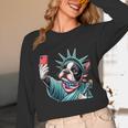 Boston Terrier Selfie Statue Of Liberty 4th Of July American Unisex Long Sleeve T-Shirt, funny design