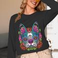 Boston Terrier Sugar Skull Dog Day Of The Dead Unisex Long Sleeve T-Shirt, funny design