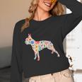 Boston Terrier Watercolor Flowers Unisex Long Sleeve T-Shirt, funny design