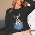Cute Pocket Boston Terrier Lover Dog Mom Unisex Long Sleeve T-Shirt, funny design