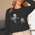 Skeleton Chasing Dog Boston Terrier Halloween Pet Lover Unisex Long Sleeve T-Shirt, funny design