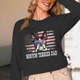 Vintage Boston Terrier Dad American Flag Father's Day Unisex Long Sleeve T-Shirt, funny design