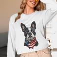 Boston Terrier American Flag Unisex Long Sleeve T-Shirt, funny design