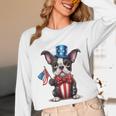 Boston Terrier Puppy Dog Holds His American Flag 4th Of July Unisex Long Sleeve T-Shirt, funny design