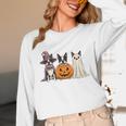 Spooky Ghost Boston Terrier Pumpkin Halloween Dog Lover Unisex Long Sleeve T-Shirt, funny design
