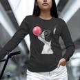 Boston Terrier Dog Blowing Chewing Bubble Gum Pink Unisex Long Sleeve T-Shirt, novelty gifts, funny gifts
