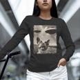 Boston Terrier Dog UFO Alien Extraterrestrial Selfie Unisex Long Sleeve T-Shirt, novelty gifts, funny gifts