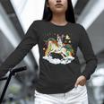 Boston Terrier Riding Unicorn Boys Girls Kids Rainbow Unisex Long Sleeve T-Shirt, novelty gifts, funny gifts
