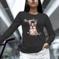 Brown Boston Terrier With Flowers And Feathers Unisex Long Sleeve T-Shirt, novelty gifts, funny gifts