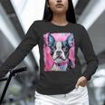 Dog Pink Boston Terrier Unisex Long Sleeve T-Shirt, novelty gifts, funny gifts