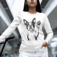 Boston Terrier Dog Raising Paw Idea Men Women Unisex Long Sleeve T-Shirt, novelty gifts, funny gifts