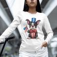 Boston Terrier Puppy Dog Holds His American Flag 4th Of July Unisex Long Sleeve T-Shirt, novelty gifts, funny gifts