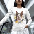 Floral Boston Terrier Unisex Long Sleeve T-Shirt, novelty gifts, funny gifts