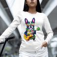 Hawaiian Boston Terrier & Pineapple Ukulele Summer Vacation Unisex Long Sleeve T-Shirt, novelty gifts, funny gifts