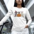 Spooky Ghost Boston Terrier Pumpkin Halloween Dog Lover Unisex Long Sleeve T-Shirt, novelty gifts, funny gifts