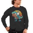 Boston Terrier Dog Riding Dinosaur T Rex Boys Men's Long Sleeve T-Shirt, trending gift