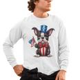 Boston Terrier Puppy Dog Holds His American Flag 4th Of July Men's Long Sleeve T-Shirt, trending gift