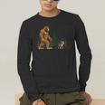 Boston Terrier Bigfoot Dog Walking Dog Mom Dad Kids Men's Long Sleeve T-Shirt, funny gift