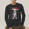 Boston Terrier Christmas Santa Hat Tree Lights Pajama Men's Long Sleeve T-Shirt, funny gift