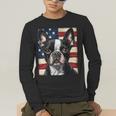 Boston Terrier Dog American Flag 4th Of July Patriotic Puppy Men's Long Sleeve T-Shirt, funny gift