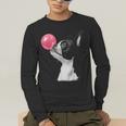 Boston Terrier Dog Blowing Chewing Bubble Gum Pink Men's Long Sleeve T-Shirt, funny gift