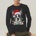 Boston Terrier Dog Santa Christmas Tree Lights Xmas Men's Long Sleeve T-Shirt, funny gift