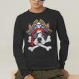Boston Terrier Pirate T Shirt Jolly Roger Crossbones Skull Men's Long Sleeve T-Shirt, funny gift
