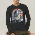 Boston Terrier Riding Dinosaur T-Rex Boys Kids Rainbow Men's Long Sleeve T-Shirt, funny gift