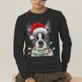 Boston Terrier Santa Christmas Tree Lights Xmas Boys Men Dog Men's Long Sleeve T-Shirt, funny gift