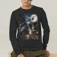 Boston Terrier Selfie Full Moon Flying Witch Halloween Dog Men's Long Sleeve T-Shirt, funny gift