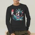 Boston Terrier Selfie Statue Of Liberty 4th Of July American Men's Long Sleeve T-Shirt, funny gift